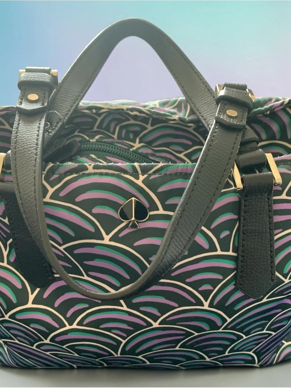 kate spade Black Satchel with Purple & Teal Wave Pattern